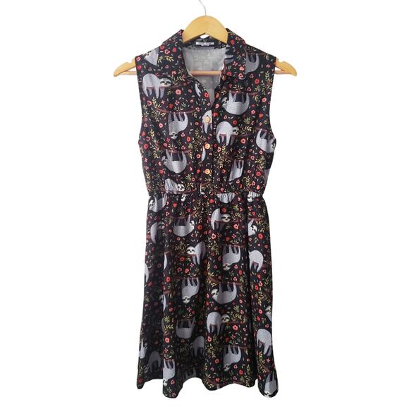 Paper Plane London Sleeveless Sloth Print Mini Dress Size Small.Medium - Picture 1 of 8